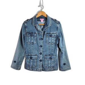 She’s Cool Women’s Medium Wash Utility Denim Military Jeans Jacket size L